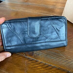 Chic Black Women's Patch Lambskin Leather Wallet